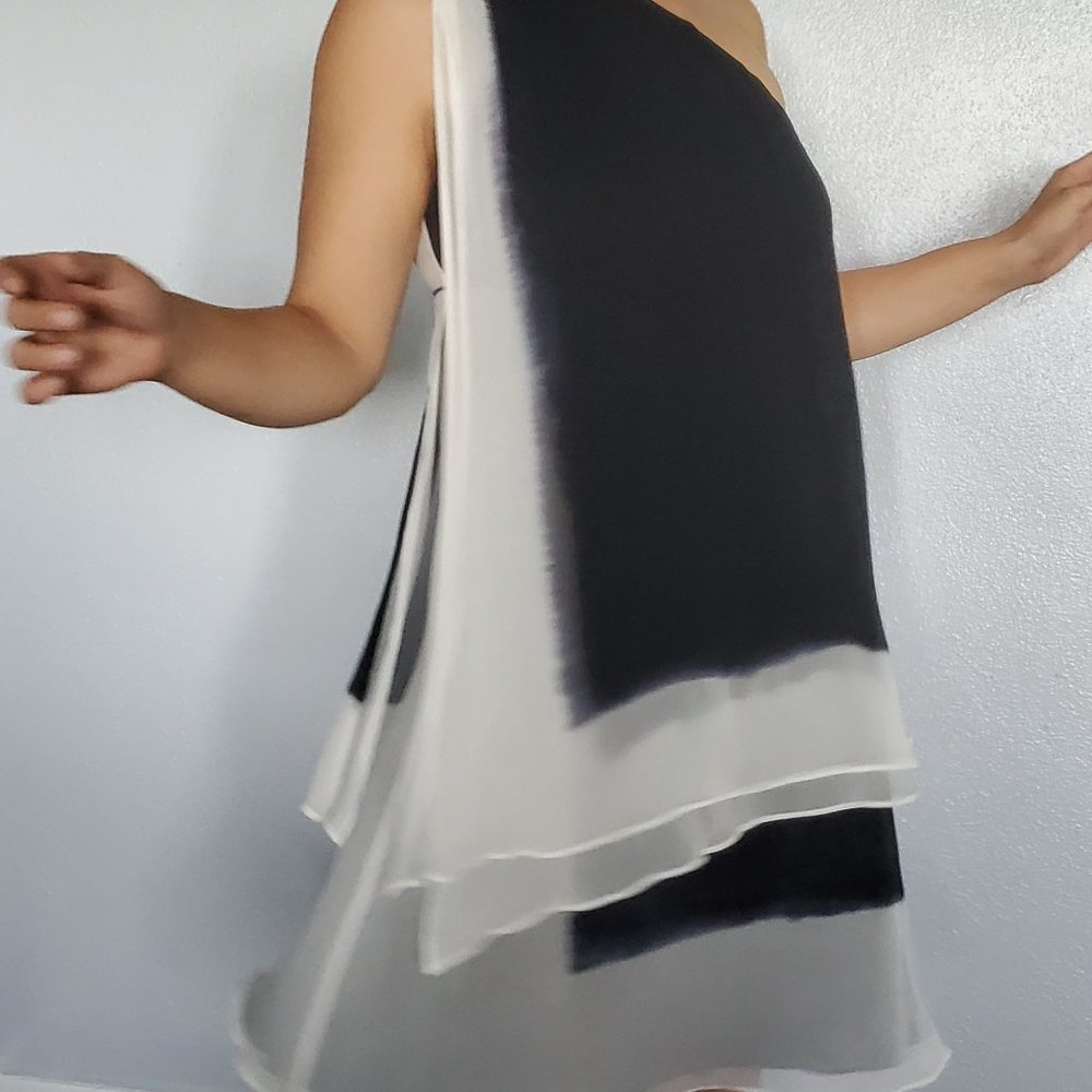 L.A.M.B. Gwen Stefani 100% Silk Dress in Black Gray and White Women's Size M